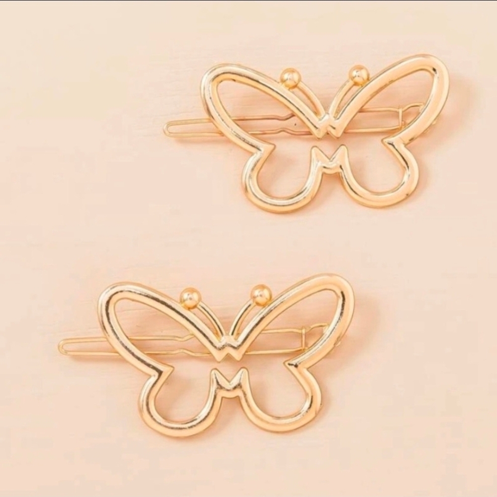 2pc Gold Butterfly Hair Clips BNIB